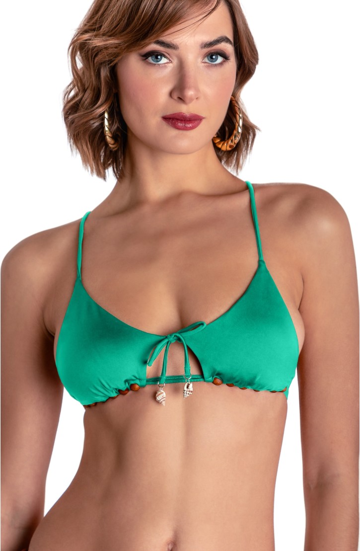 SOLID COLOR PADDED TRIANGLE TOP WITH PEARLS AND SHELLS