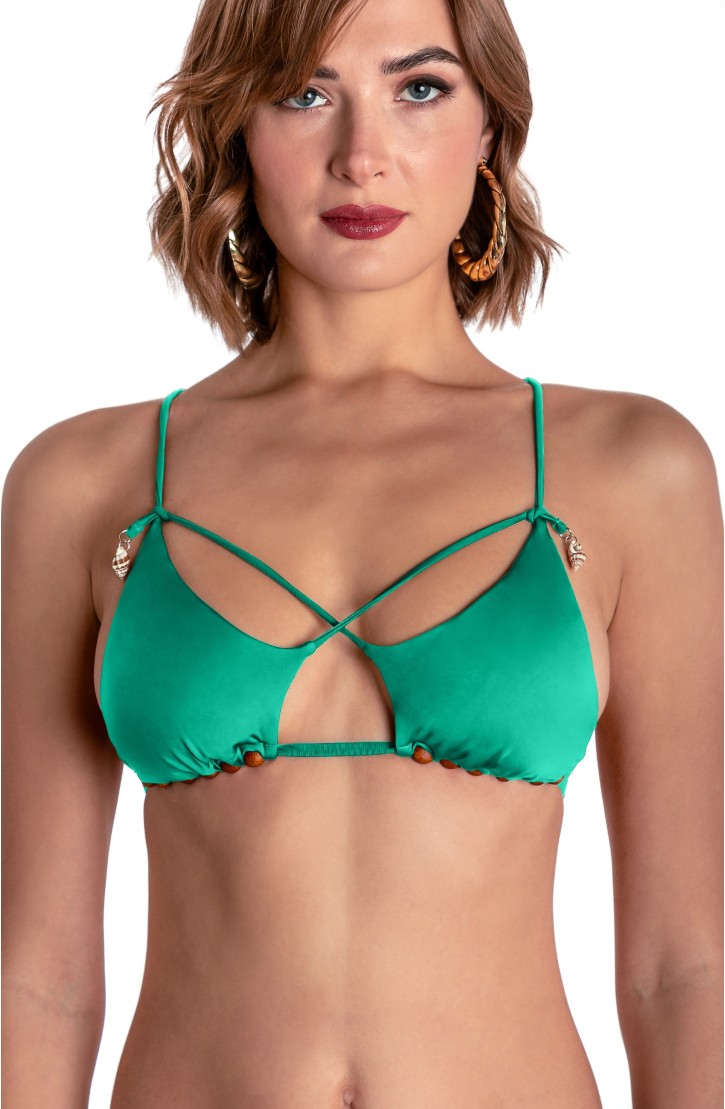 SOLID COLOR PADDED TRIANGLE TOP WITH PEARLS AND SHELLS