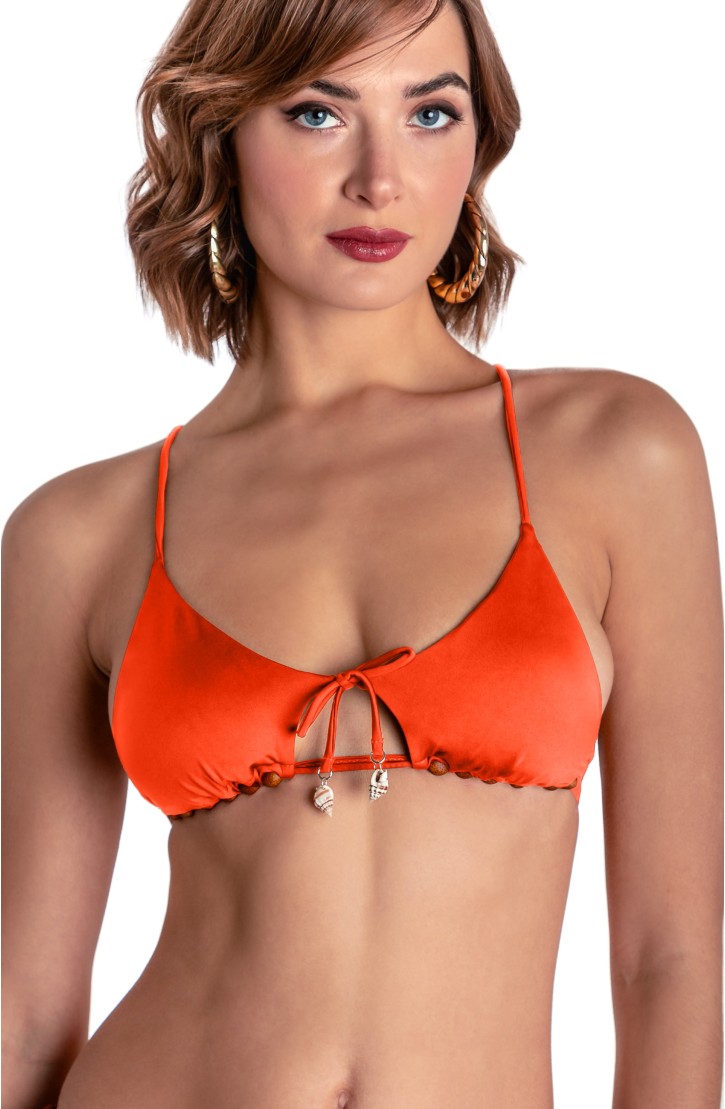 SOLID COLOR PADDED TRIANGLE TOP WITH PEARLS AND SHELLS