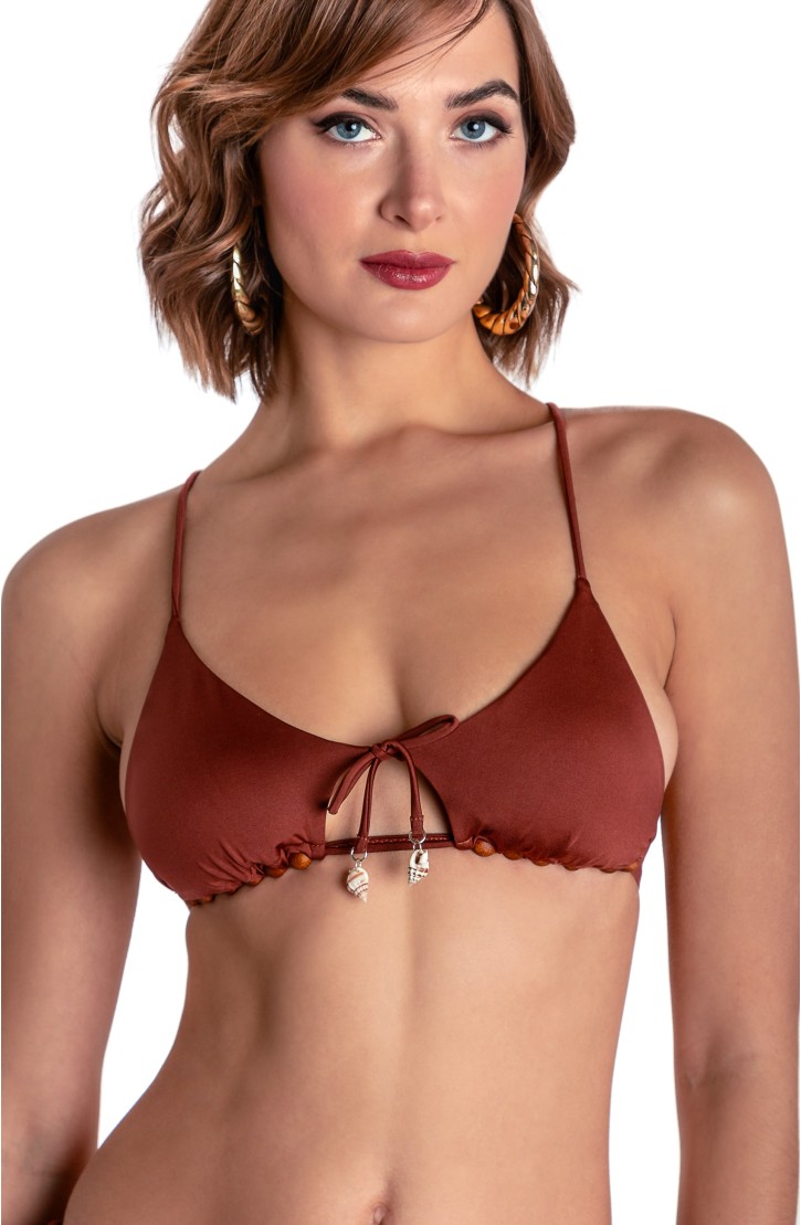 SOLID COLOR PADDED TRIANGLE TOP WITH PEARLS AND SHELLS