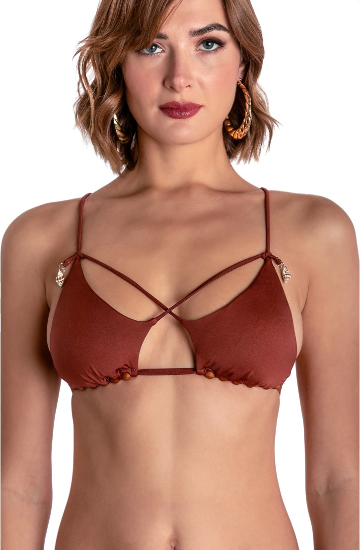 SOLID COLOR PADDED TRIANGLE TOP WITH PEARLS AND SHELLS