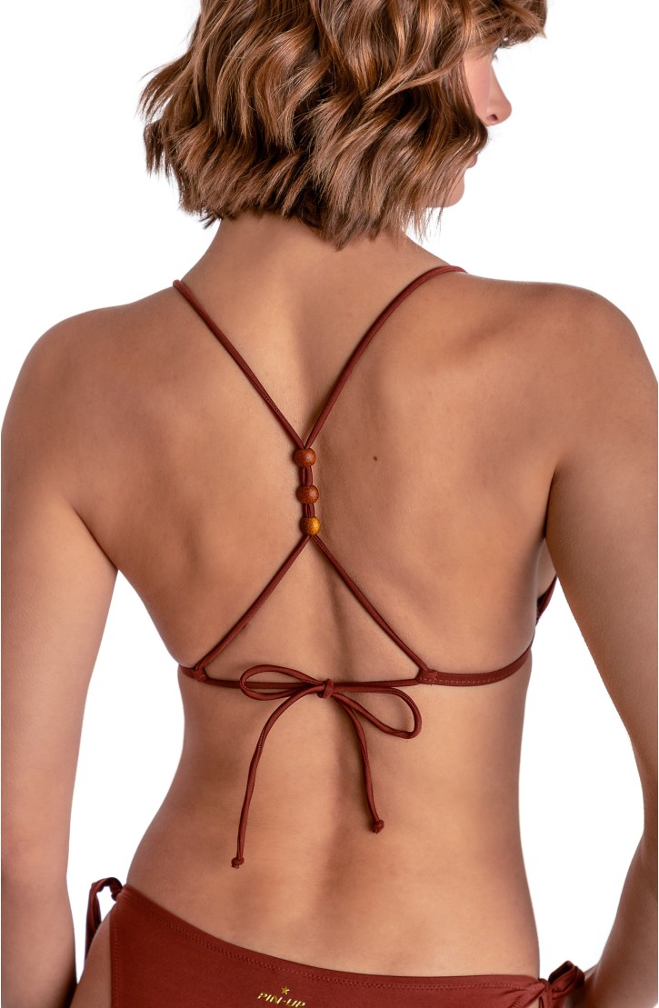 TOP BIKINI TRIANGOLO IMBOTTITO CON PERLE E CONCHIGLIE TINTA UNITA