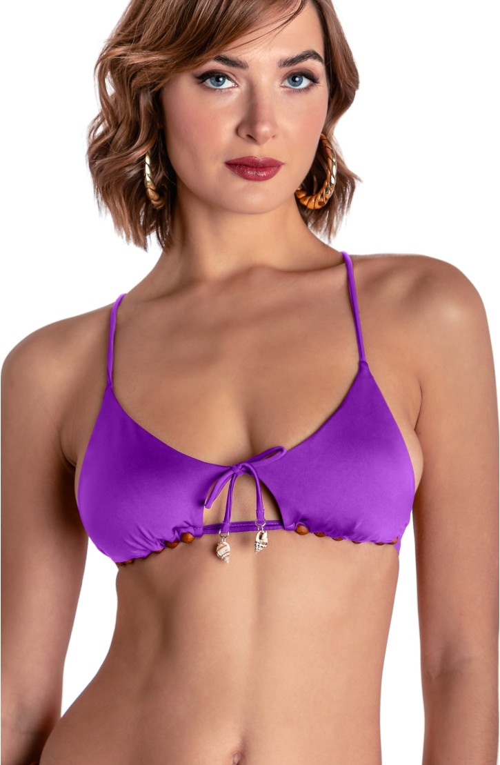 SOLID COLOR PADDED TRIANGLE TOP WITH PEARLS AND SHELLS