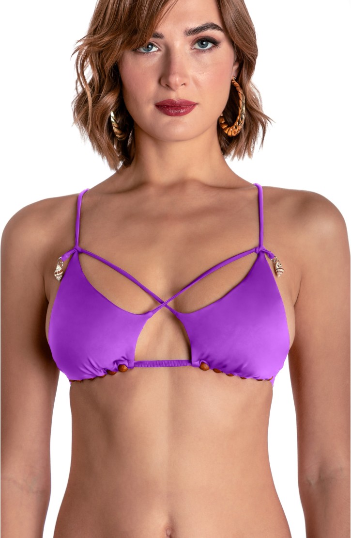 SOLID COLOR PADDED TRIANGLE TOP WITH PEARLS AND SHELLS