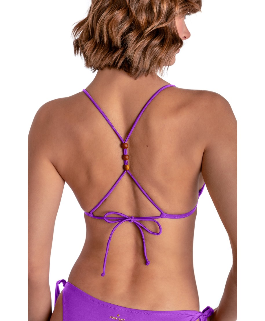 TOP BIKINI TRIANGOLO IMBOTTITO CON PERLE E CONCHIGLIE TINTA UNITA