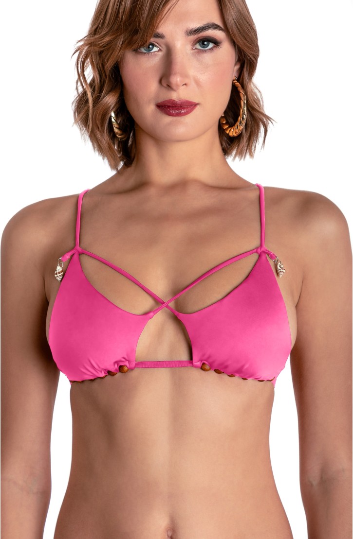 SOLID COLOR PADDED TRIANGLE TOP WITH PEARLS AND SHELLS