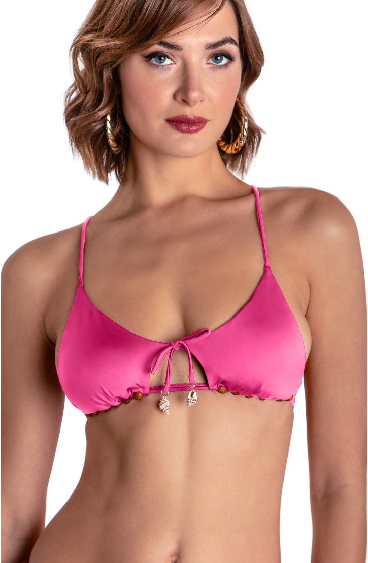 SOLID COLOR PADDED TRIANGLE TOP WITH PEARLS AND SHELLS