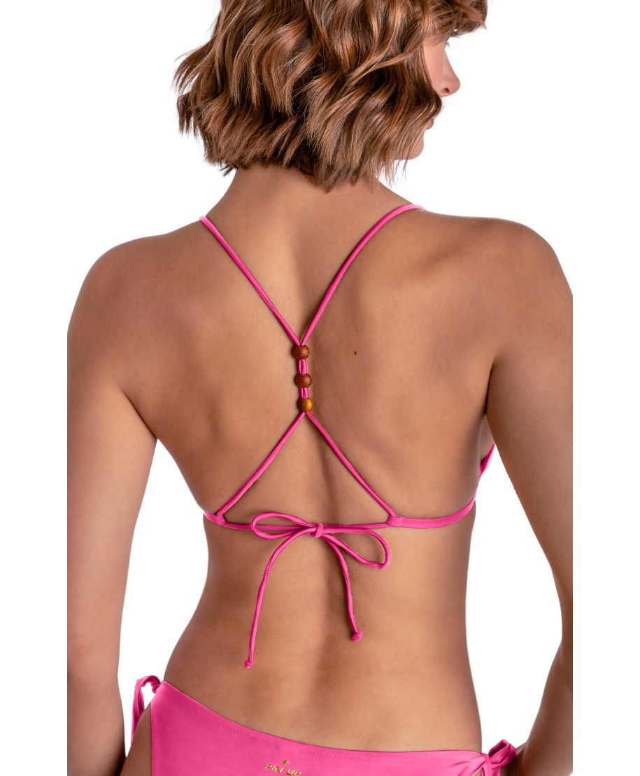 TOP BIKINI TRIANGOLO IMBOTTITO CON PERLE E CONCHIGLIE TINTA UNITA