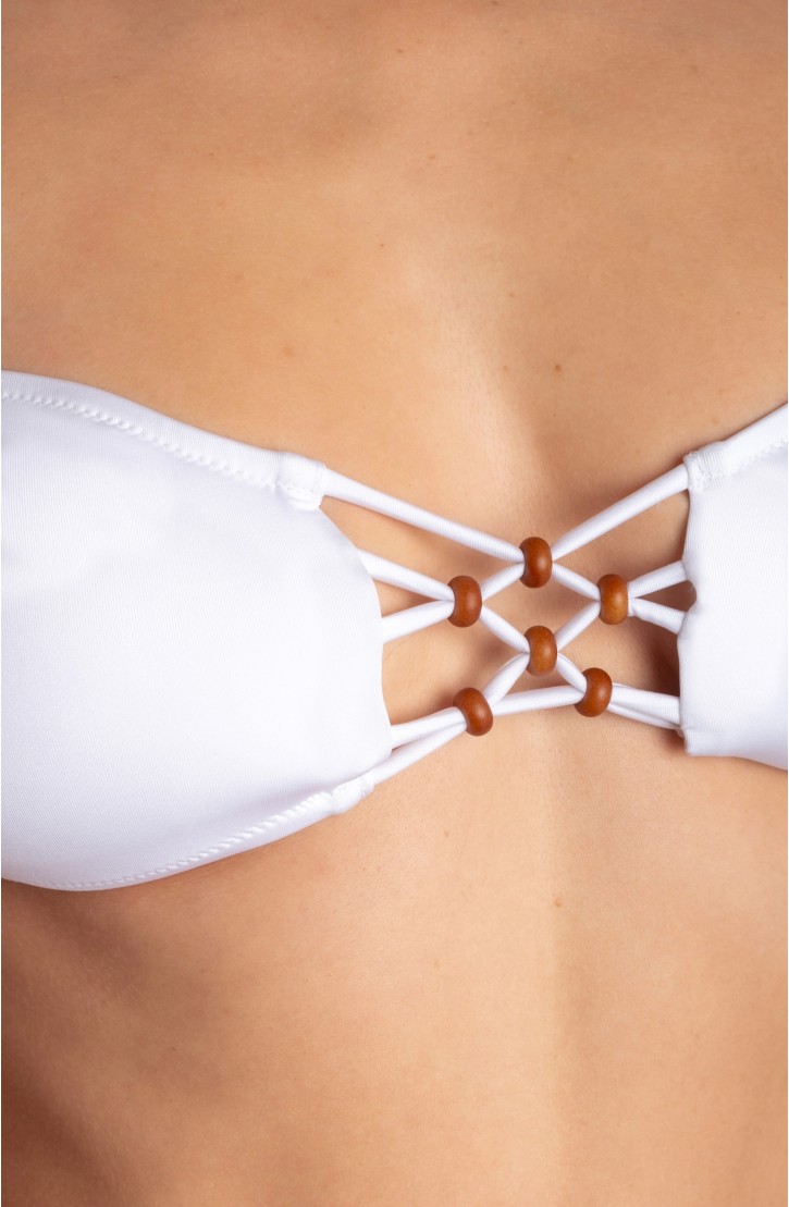 TOP BIKINI FASCIA IMBOTTITA CON INTRECCIO E PERLE TINTA UNITA