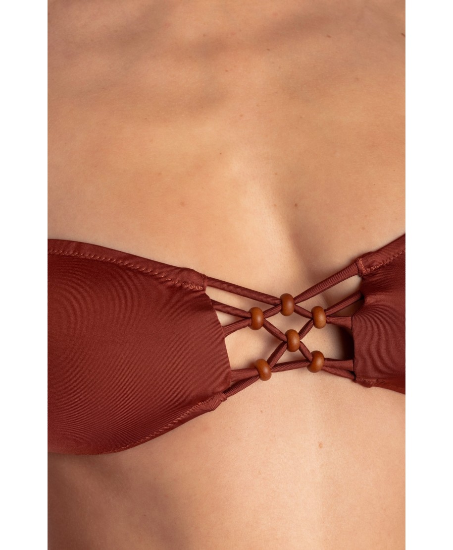 SOLID COLOR PADDED BANDEAU TOP WITH BRAIDING AND PEARLS