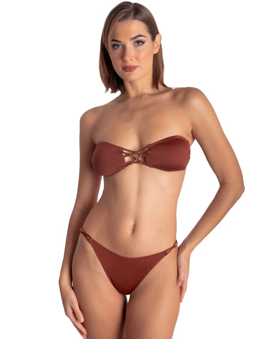 SOLID COLOR PADDED BANDEAU TOP WITH BRAIDING AND PEARLS