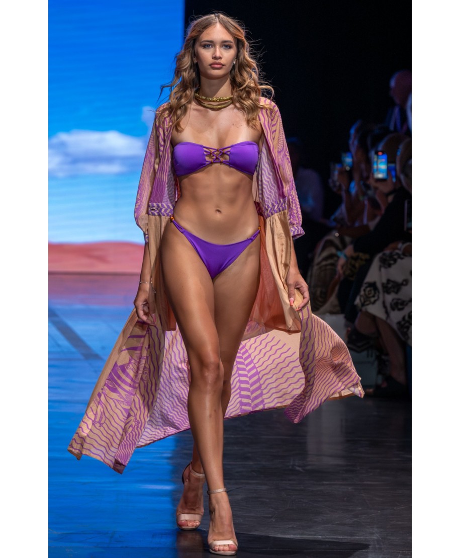 TOP BIKINI FASCIA IMBOTTITA CON INTRECCIO E PERLE TINTA UNITA