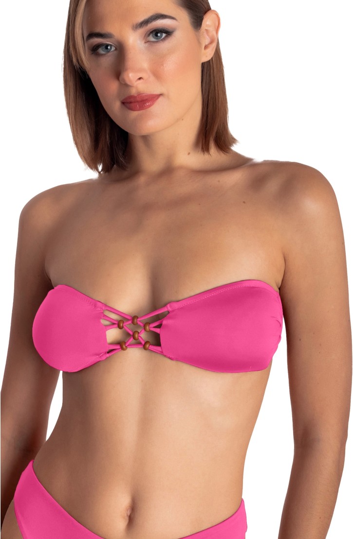SOLID COLOR PADDED BANDEAU TOP WITH BRAIDING AND PEARLS
