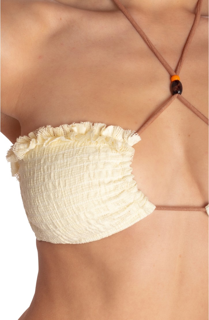 PALM EMBROIDERY PADDED BANDEAU BIKINI