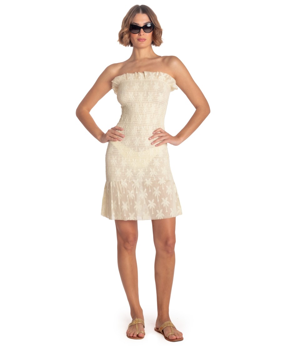 MINI DRESS SASH PALM EMBROIDERY