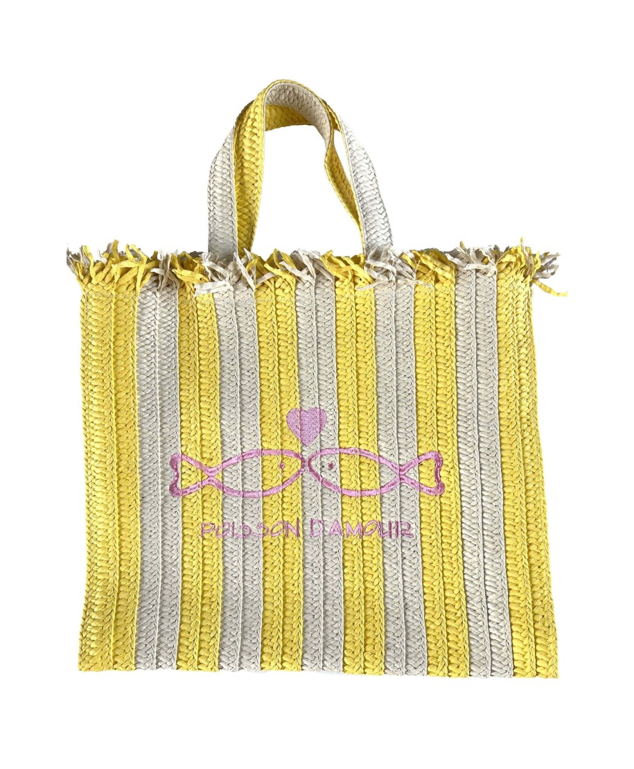 STRIPED STRAW SHOPPING BAG