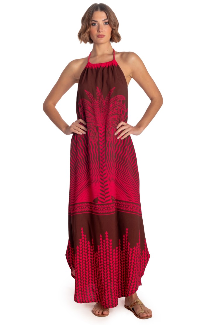 BARE BACK DRESS HALTER CORD TIGER SUN