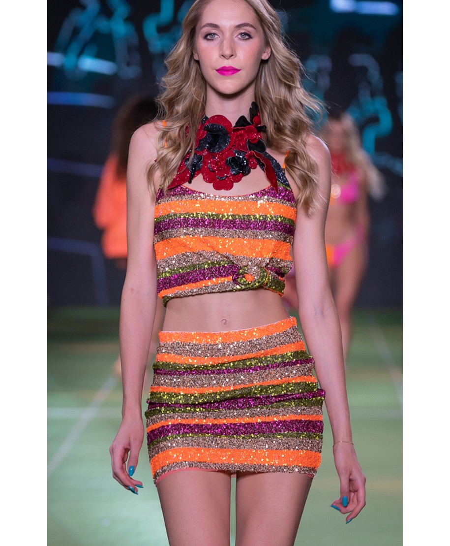 SHORT SEQUIN STRIPE SKIRT