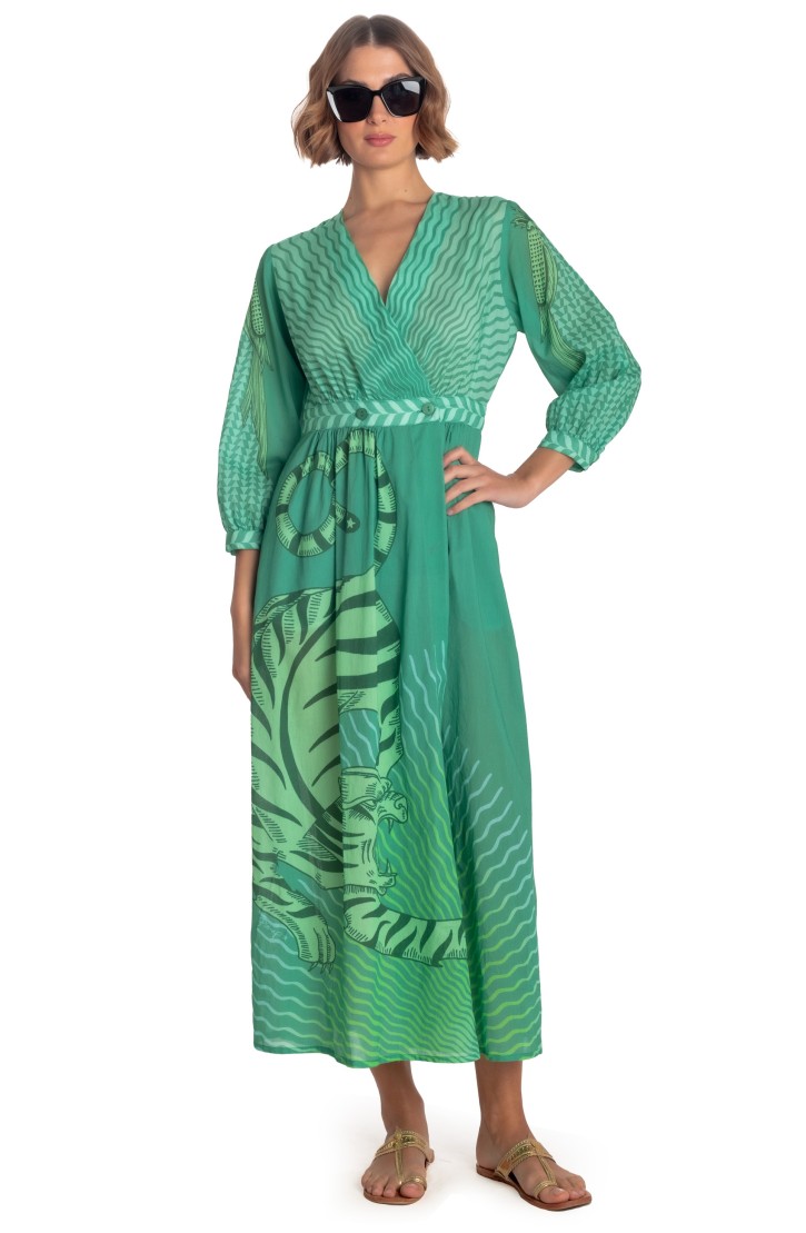 LONG DRESS COTTON MUSLIN M/SLEEVE TIGER SUN