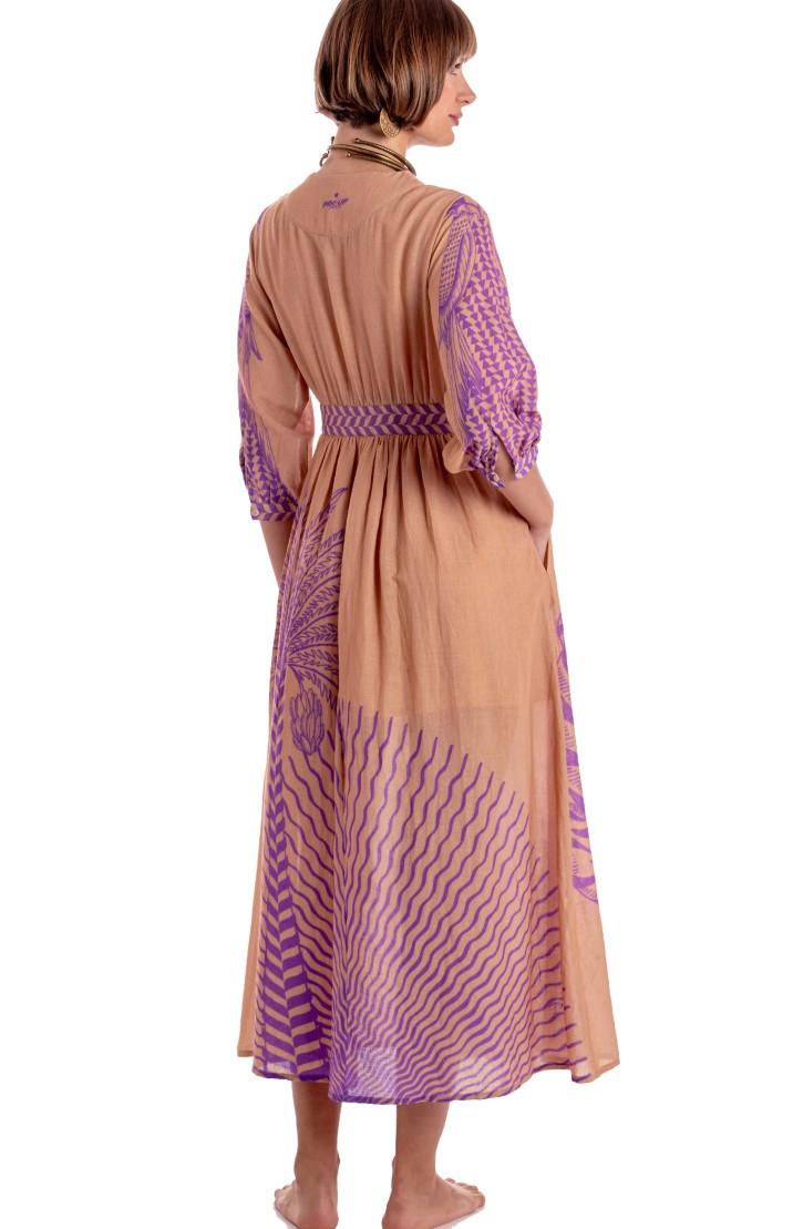 LONG DRESS COTTON MUSLIN M/SLEEVE TIGER SUN