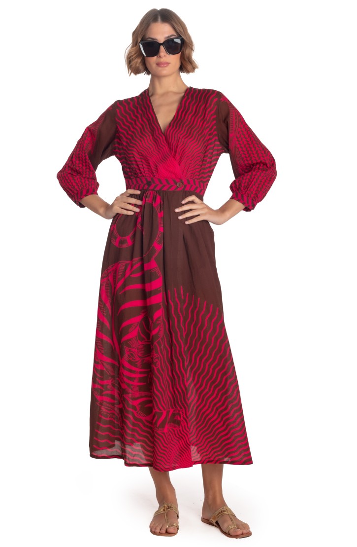 LONG DRESS COTTON MUSLIN M/SLEEVE TIGER SUN