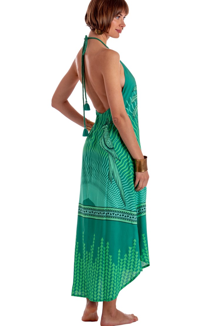 BARE BACK DRESS HALTER CORD TIGER SUN