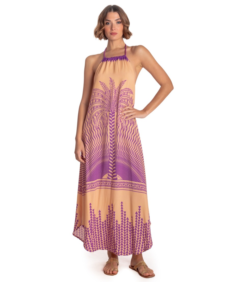 BARE BACK DRESS HALTER CORD TIGER SUN