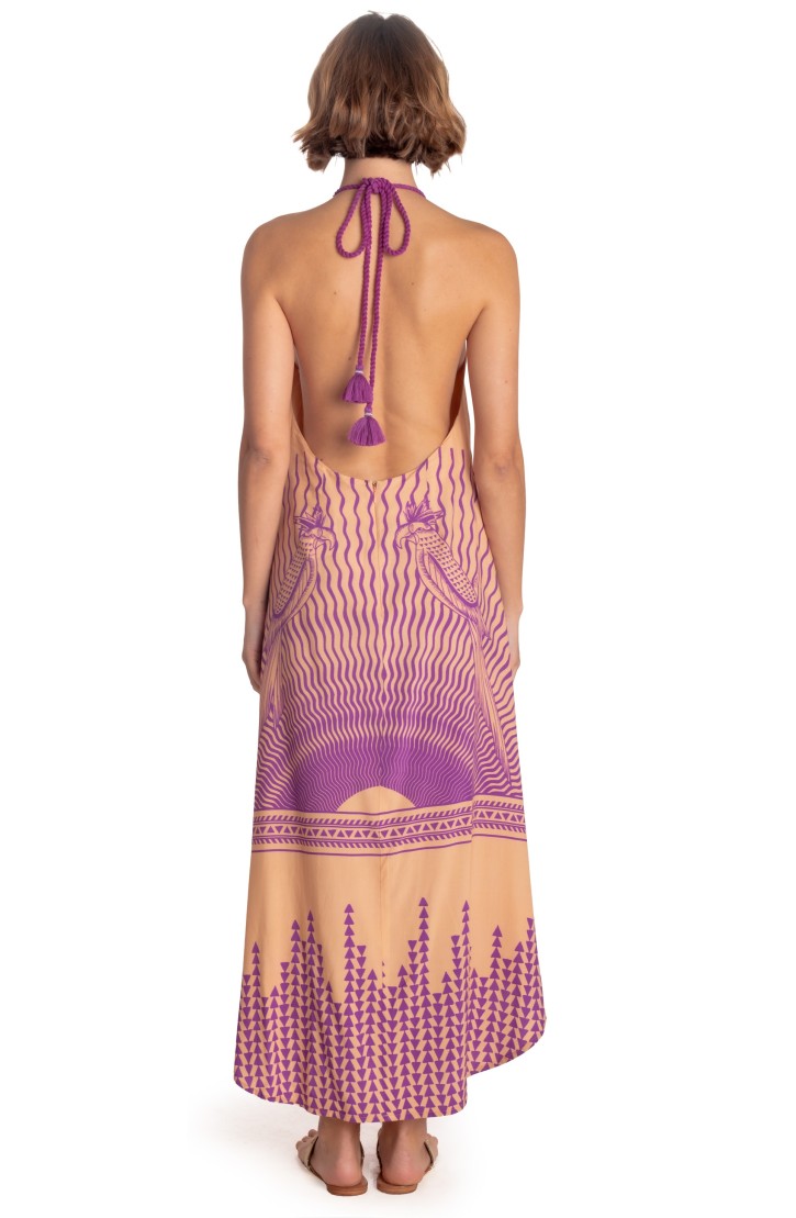 BARE BACK DRESS HALTER CORD TIGER SUN