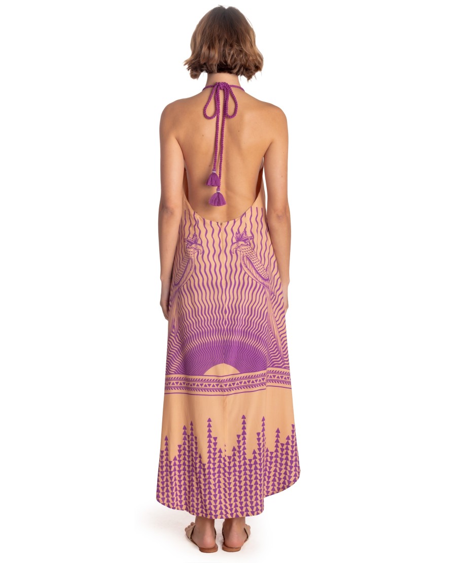 BARE BACK DRESS HALTER CORD TIGER SUN