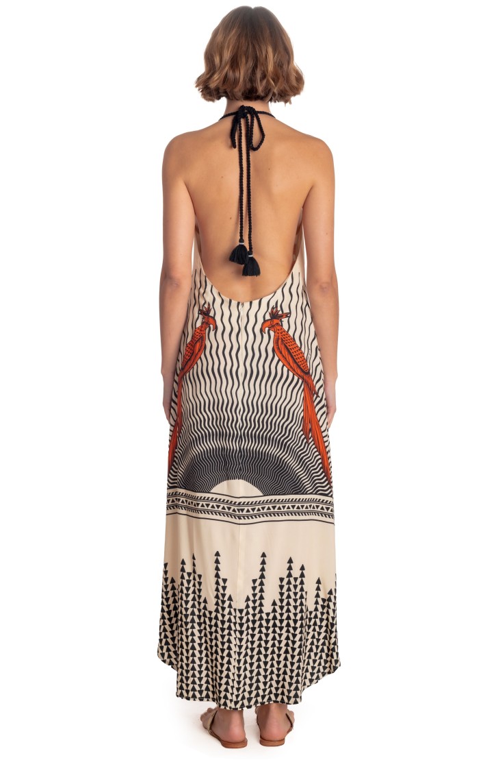 BARE BACK DRESS HALTER CORD TIGER SUN