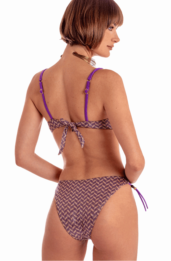 LAMINATED UNDERWIRED BALCONETTE BIKINI WITH HERRINGBONE PRINT