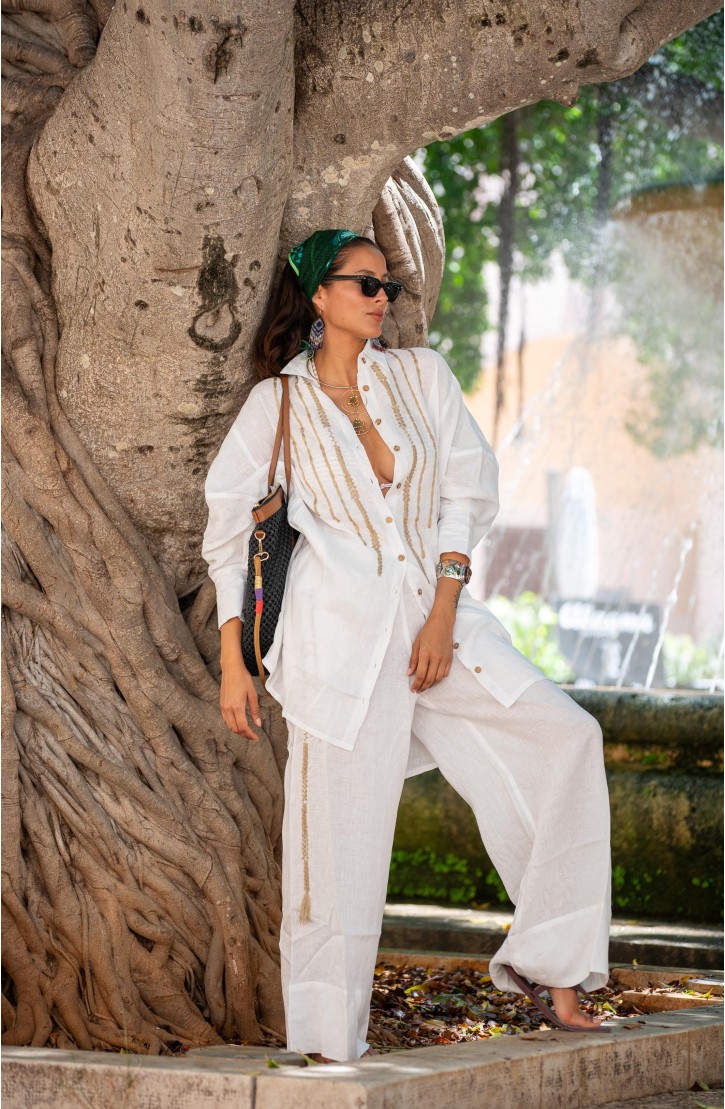Embroidered Linen Pant