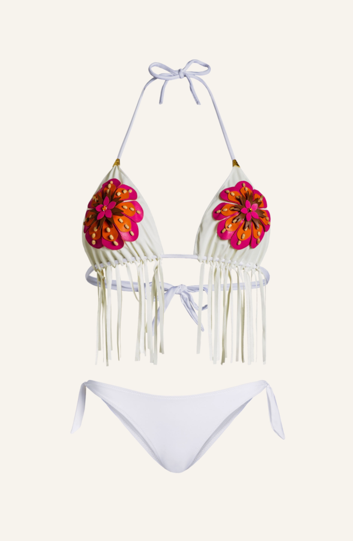 Bikini Triangolo Frange Con Fiore