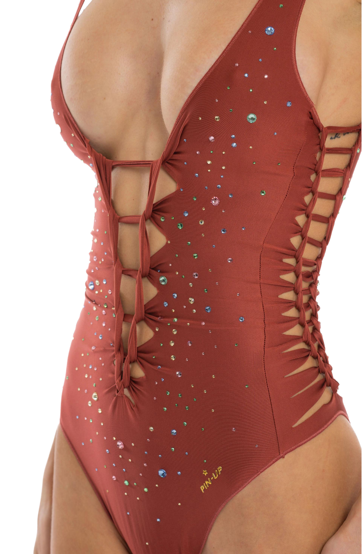 Costume da Bagno Intero Cut-Out Pioggia di Strass