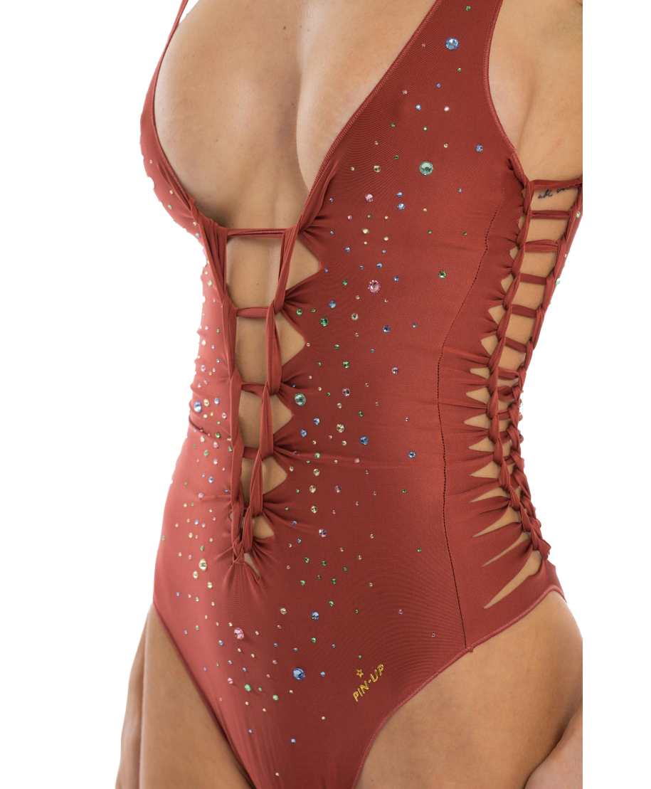 Rhinestone Rain Cut-Out One Piece Swimsuit