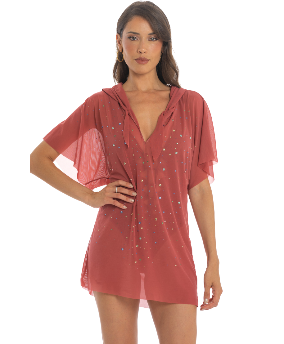 Blusa con Cappuccio Pioggia di Strass