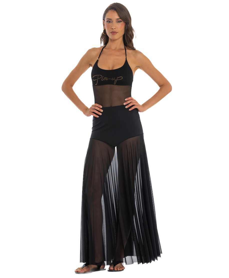 Rhinestone Tulle One Piece Swimsuit