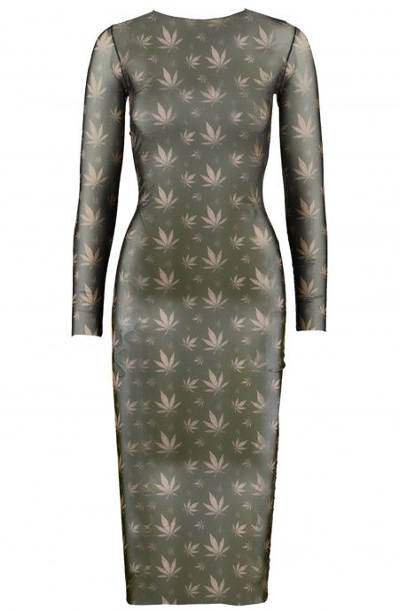 Sheath dress longuette long-sleeved Microtulle bi-elastic press Marijuana Poisson D'Amour - 1