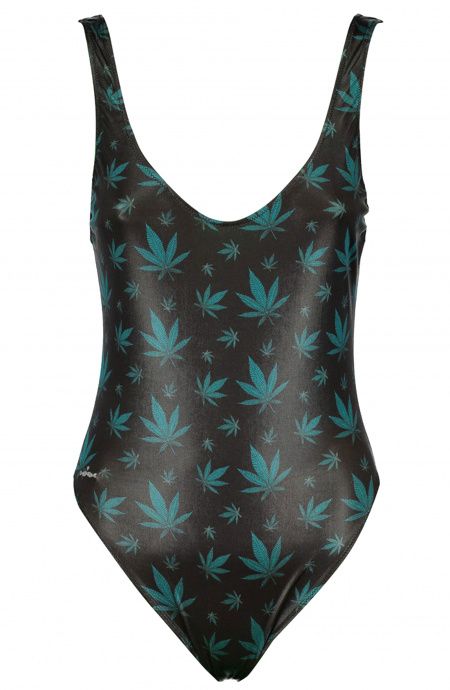One Piece and One color Olympic Swimsuit Marijuana Print Poisson D'Amour - 1