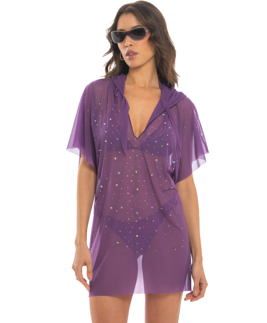 Blusa con Cappuccio Pioggia di Strass