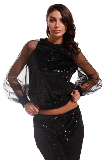 Sequined Sweatshirt With Tulle Sleeves Pin-Up Stars - 1