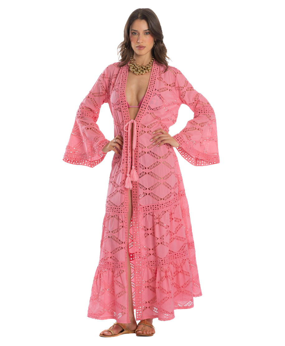 Lace T Solid Robe Dress