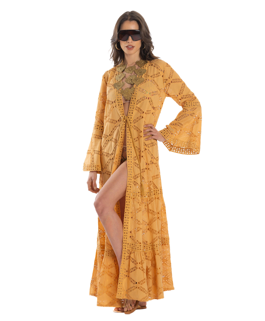 LACE T SOLID ROBE DRESS