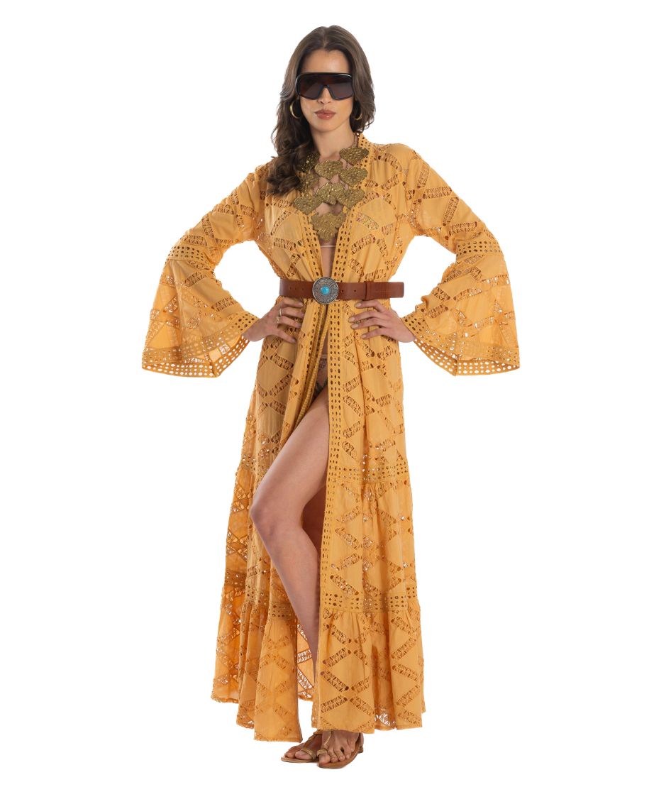 LACE T SOLID ROBE DRESS