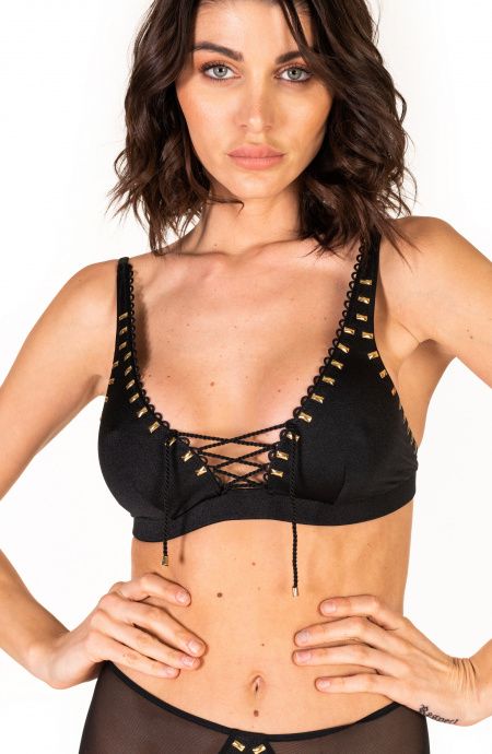Bikini top with crossed neckline and studs Pin-Up Stars - 16