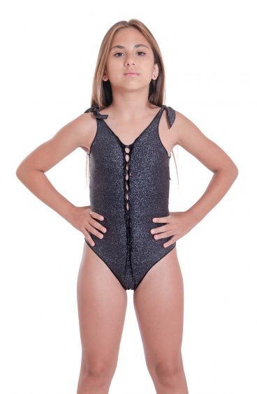 One Piece Braided Swimsuit Solid Color Glitter Mini Pin-Up Stars - 5