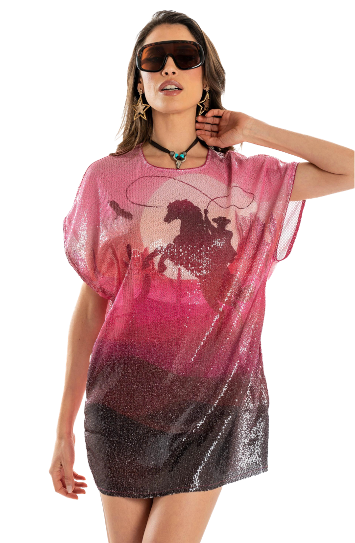 Abito T-shirt Paillettes Far West