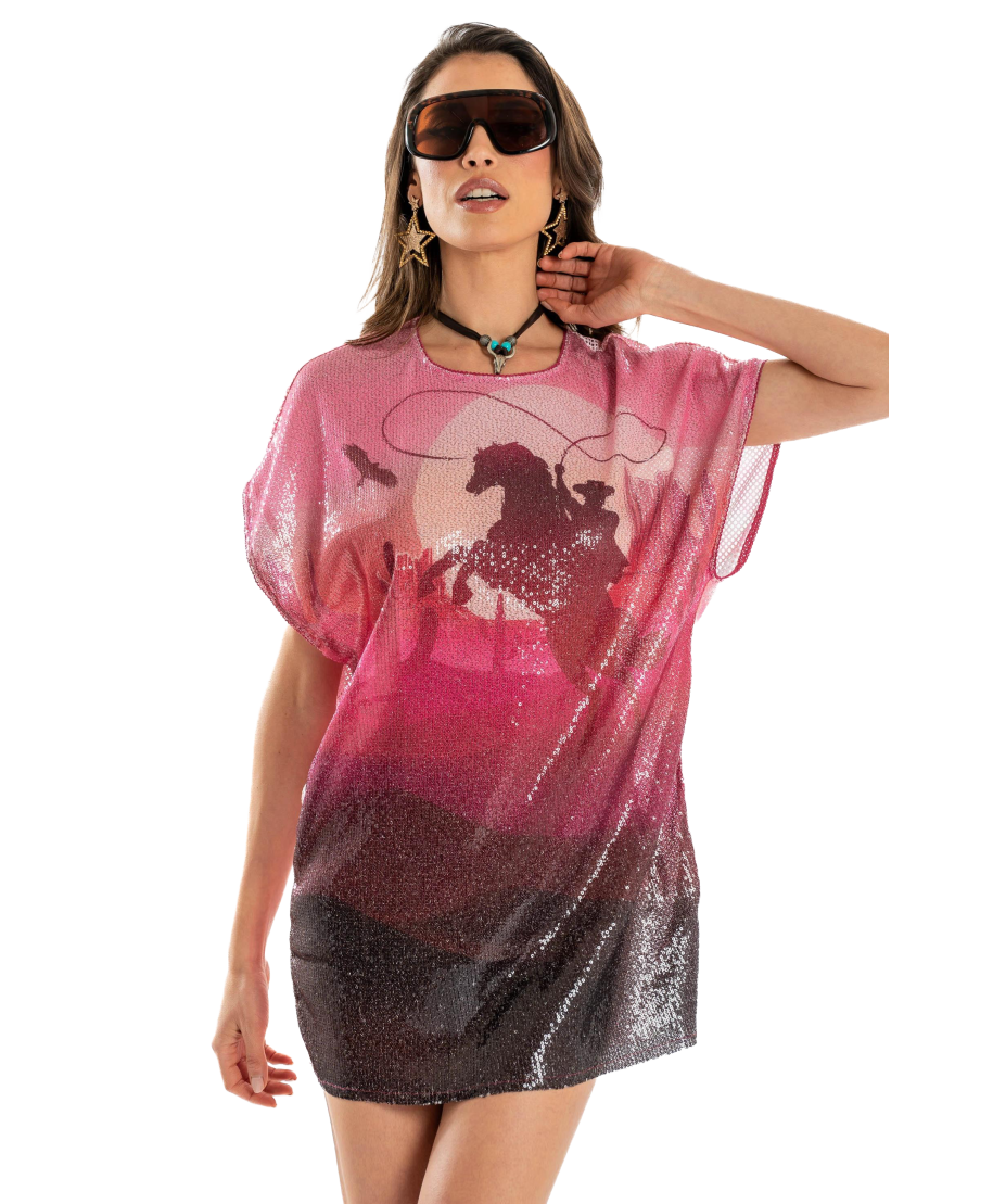 Far West Sequins T-shirt Dress