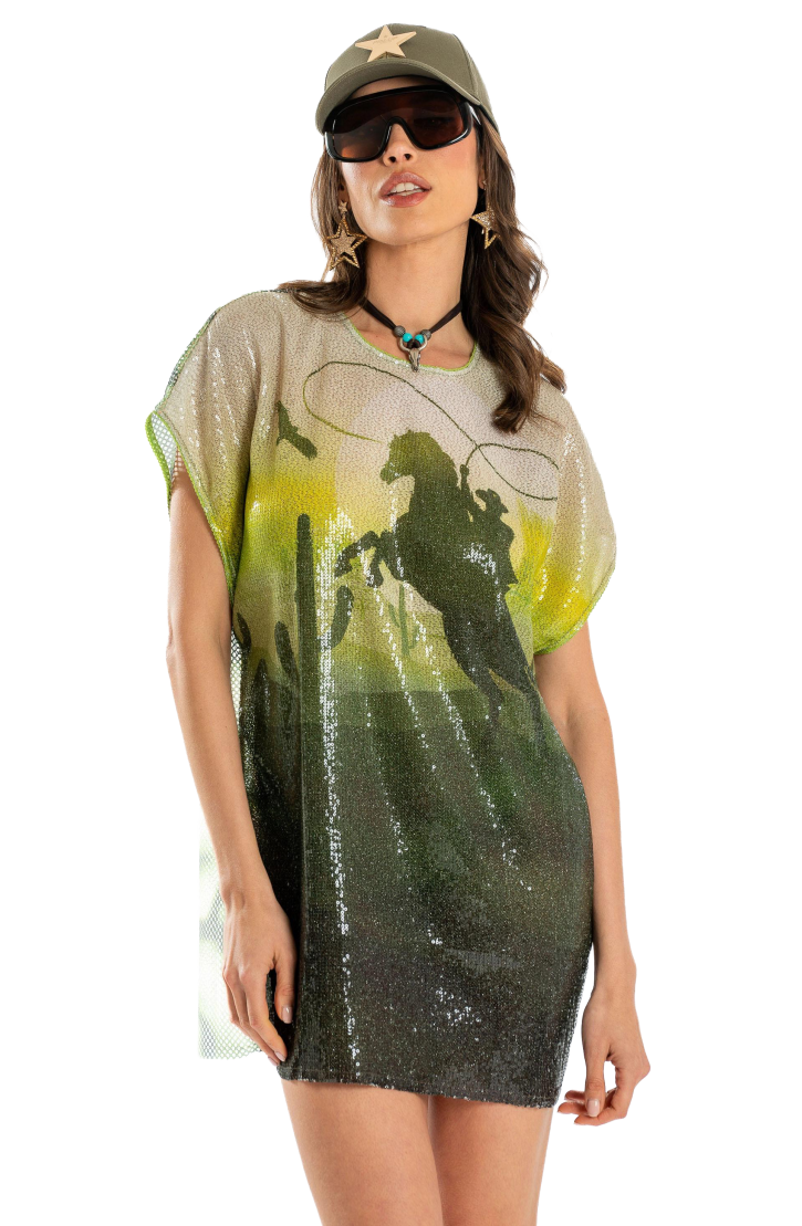 Far West Sequins T-shirt Dress