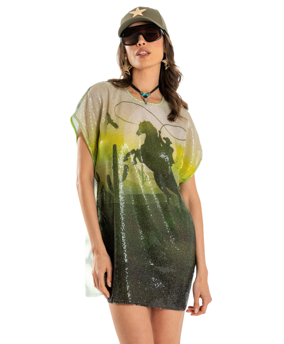 Far West Sequins T-shirt Dress
